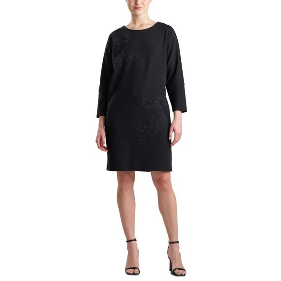 Natori Women's Dress Sz S Round-Neck Floral Appliqué Shift - Picture 1 of 3